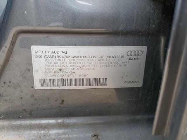 WAULC68E45A116694 - 2005 AUDI A4 1.8T QUATTRO GRAY photo 13