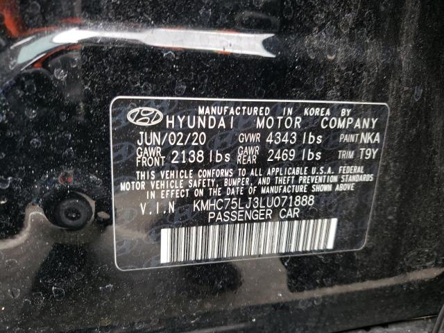 KMHC75LJ3LU071888 - 2020 HYUNDAI IONIQ SE BLACK photo 13