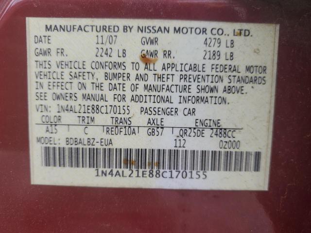 1N4AL21E88C170155 - 2008 NISSAN ALTIMA 2.5 RED photo 12