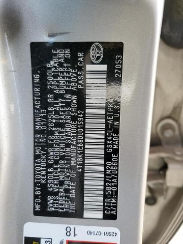 4T1BK1EB8DU015942 - 2013 TOYOTA AVALON BASE Qızıl foto 12