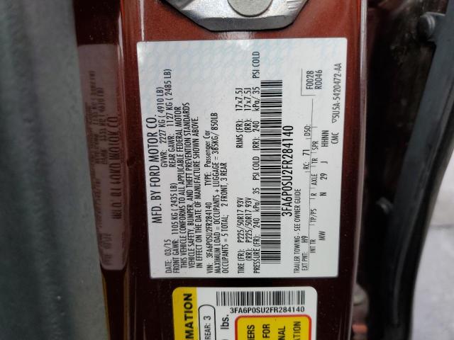 3FA6P0SU2FR284140 - 2015 FORD FUSION TITANIUM PHEV BURGUNDY photo 12