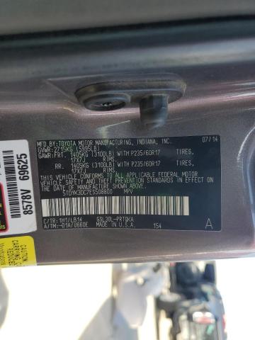 5TDYK3DC7ES508800 - 2014 TOYOTA SIENNA XLE GRAY photo 14