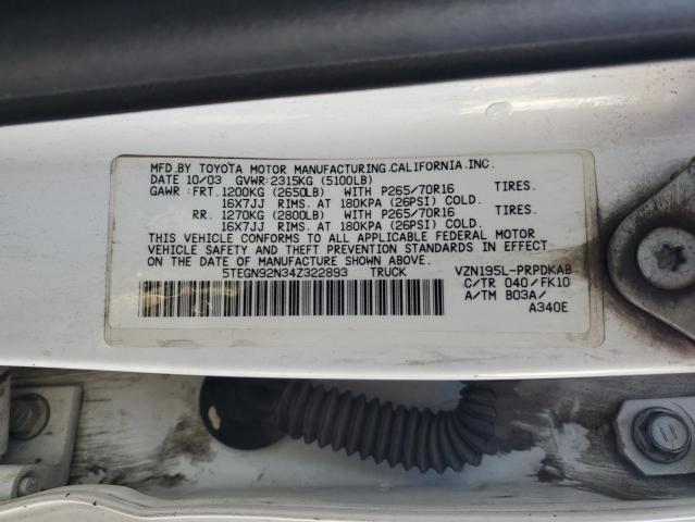 5TEGN92N34Z322893 - 2004 TOYOTA TACOMA DOUBLE CAB PRERUNNER WHITE photo 13