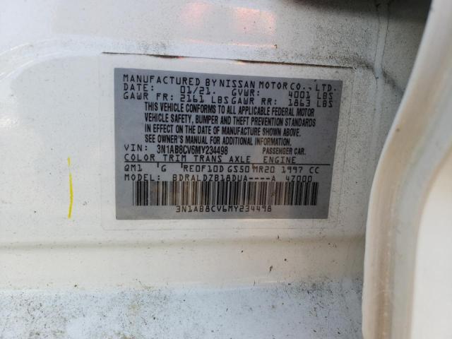 3N1AB8CV6MY234498 - 2021 NISSAN SENTRA SV WHITE photo 12