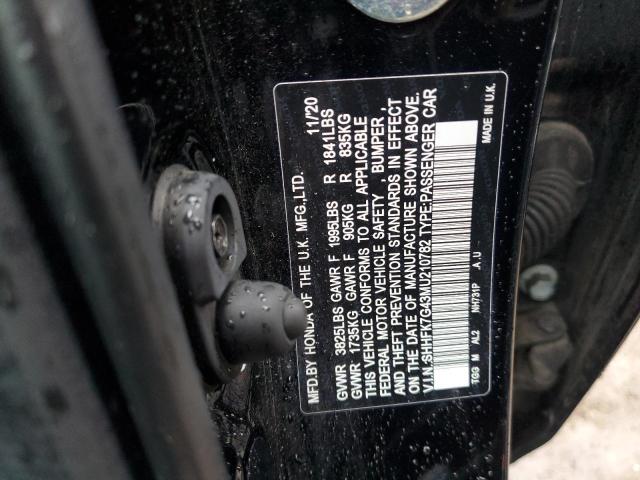 SHHFK7G43MU210782 - 2021 HONDA CIVIC SPORT 黑色 照片 12