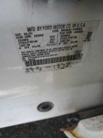 1FTSW31F81EC49131 - 2001 FORD F350 SRW SUPER DUTY WHITE photo 12