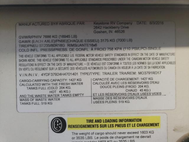 4YDF37924H4701401 - 2017 KEYSTONE MONTANA TWO TONE photo 10