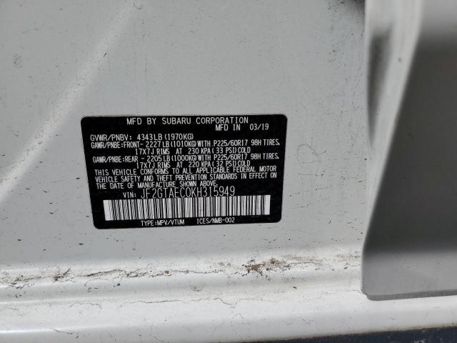 JF2GTAEC0KH315949 - 2019 SUBARU CROSSTREK PREMIUM 白色 照片 12