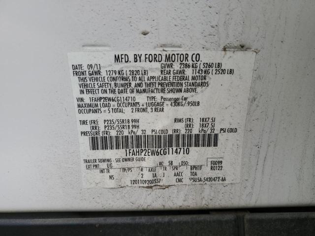 1FAHP2EW6CG114710 - 2012 FORD TAURUS SEL WHITE photo 13