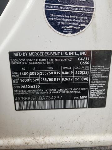 4JGBB8GB1BA734292 - 2011 MERCEDES-BENZ ML 350 4MATIC WHITE photo 13