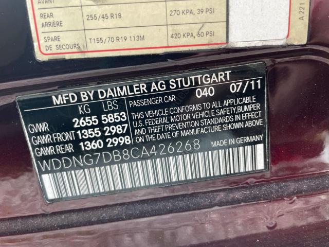 WDDNG7DB8CA426268 - 2012 MERCEDES-BENZ S 550 RED photo 10