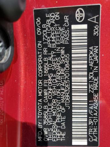 JTDBR32E570108455 - 2007 TOYOTA COROLLA CE RED photo 12