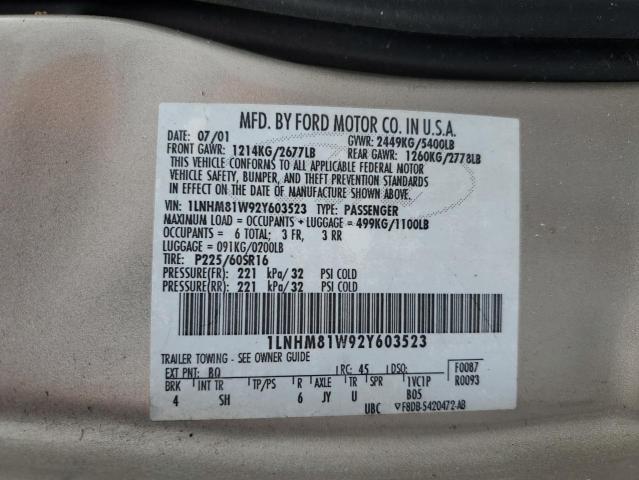 1LNHM81W92Y603523 - 2002 LINCOLN TOWN CAR EXECUTIVE TAN photo 12