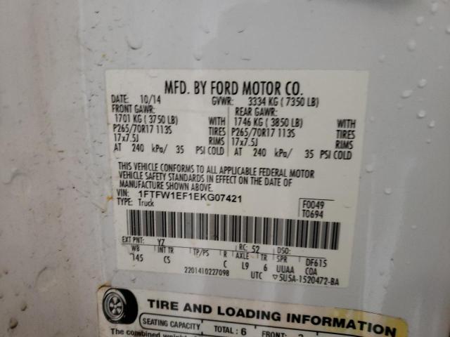 1FTFW1EF1EKG07421 - 2014 FORD F150 SUPERCREW WHITE photo 12