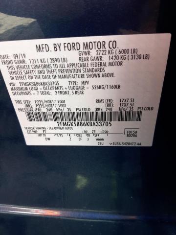 2FMGK5B86KBA33705 - 2019 FORD FLEX SE BLUE photo 14