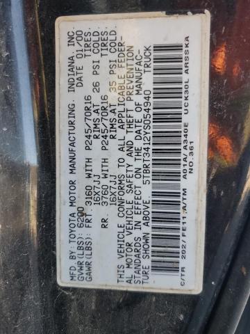 5TBRT3412YS054940 - 2000 TOYOTA TUNDRA ACCESS CAB შავი ფოტო 12