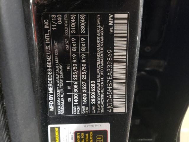 4JGDA5HB7EA332869 - 2014 MERCEDES-BENZ ML 350 4MATIC BLACK photo 12