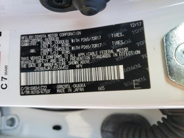 JTEBU5JR7J5536452 - 2018 TOYOTA 4RUNNER SR5/SR5 PREMIUM 白色 照片 13