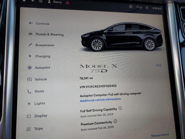 5YJXCAE2XGF020452 - 2016 TESLA MODEL X შავი ფოტო 9