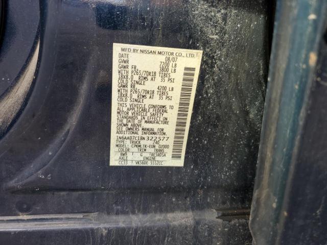 1N6AA07C18N322577 - 2008 NISSAN TITAN XE BLUE photo 12