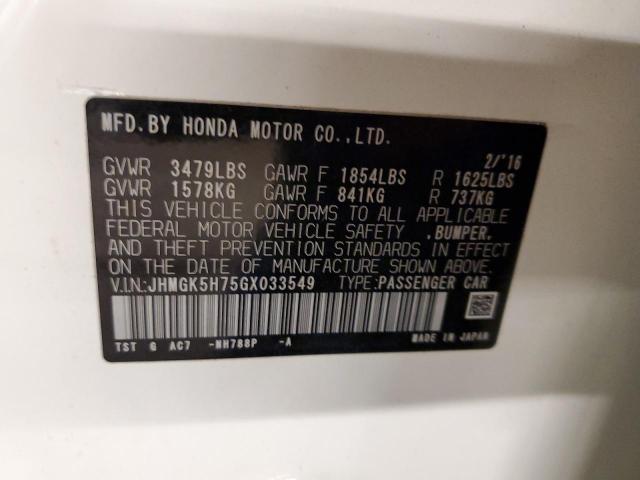 JHMGK5H75GX033549 - 2016 HONDA FIT EX WHITE photo 12