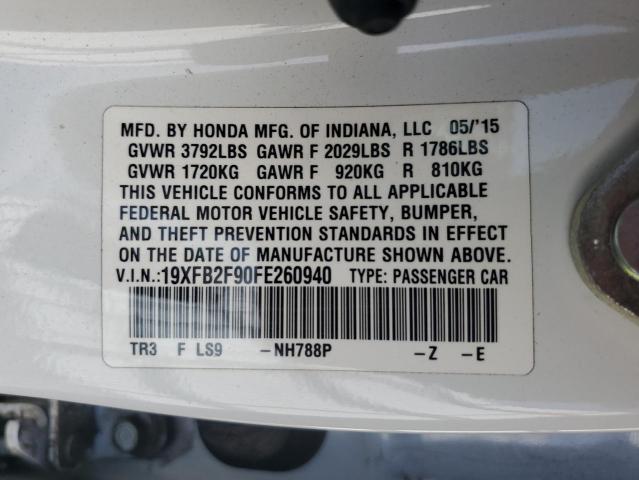 19XFB2F90FE260940 - 2015 HONDA CIVIC EXL WHITE photo 13