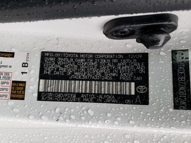 JTKDE3B77A0312406 - 2010 TOYOTA SCION TC 白色 照片 12