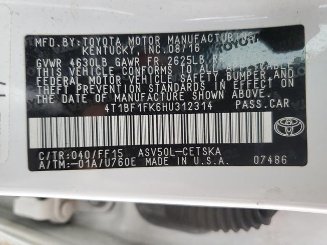 4T1BF1FK6HU312314 - 2017 TOYOTA CAMRY LE WHITE photo 13