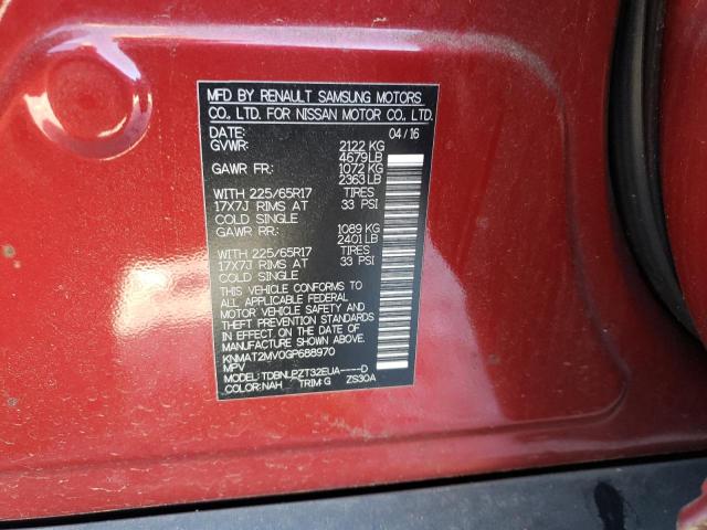 KNMAT2MV0GP688970 - 2016 NISSAN ROGUE S RED photo 10