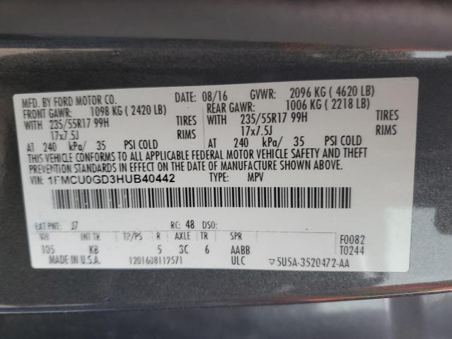 1FMCU0GD3HUB40442 - 2017 FORD ESCAPE SE GRAY photo 13