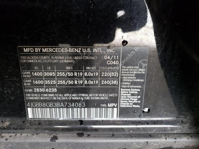 4JGBB8GB3BA734083 - 2011 MERCEDES-BENZ ML 350 4MATIC BLACK photo 13