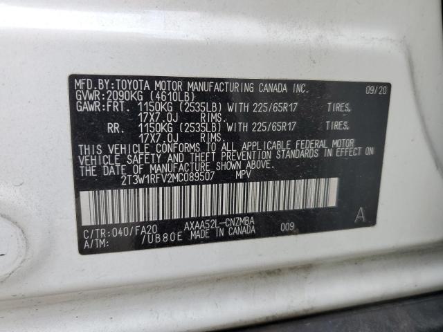 2T3W1RFV2MC089507 - 2021 TOYOTA RAV4 XLE WHITE photo 13