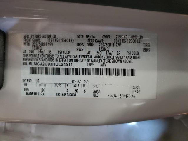 5LMCJ2C93HUL24511 - 2017 LINCOLN MKC SELECT Weiß Foto 14