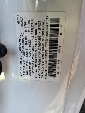 2HGFC4B58HH305076 - 2017 HONDA CIVIC LX WHITE photo 12