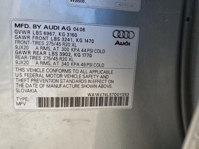 WA1AV74L57D011253 - 2007 AUDI Q7 4.2 QUATTRO SILVER photo 13