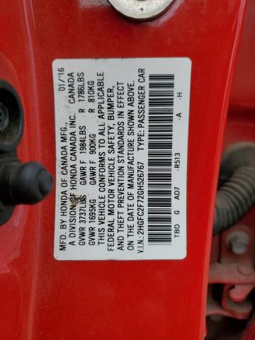 2HGFC2F72GH526767 - 2016 HONDA CIVIC EX RED photo 12