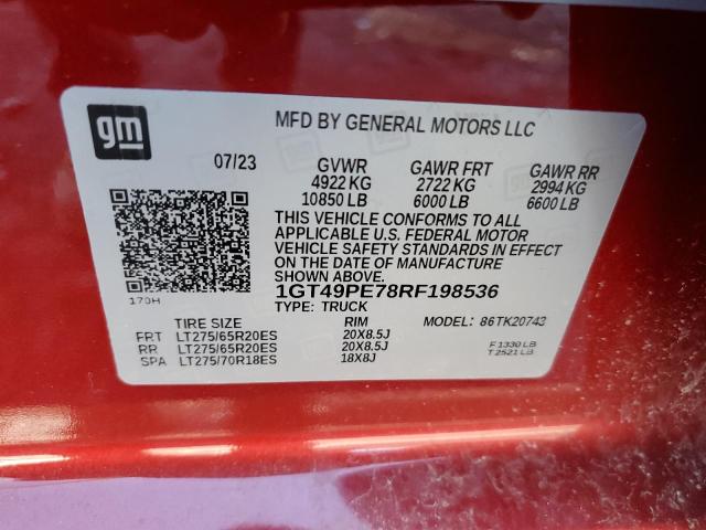 1GT49PE78RF198536 - 2024 GMC SIERRA K2500 AT4 RED photo 12