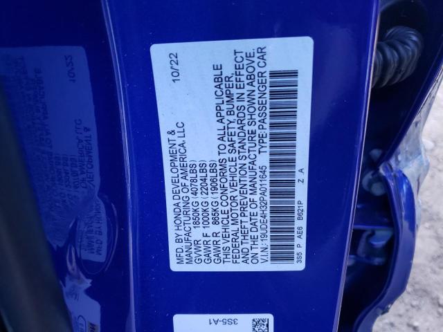 19UDE4H32PA011645 - 2023 ACURA INTEGRA A-SPEC BLUE photo 12