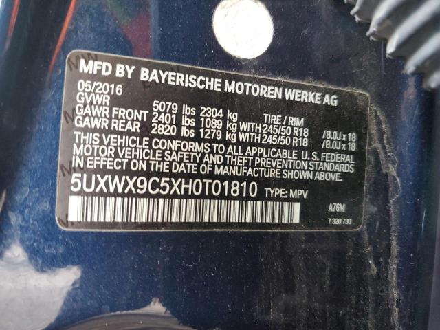 5UXWX9C5XH0T01810 - 2017 BMW X3 XDRIVE28I BLUE photo 13