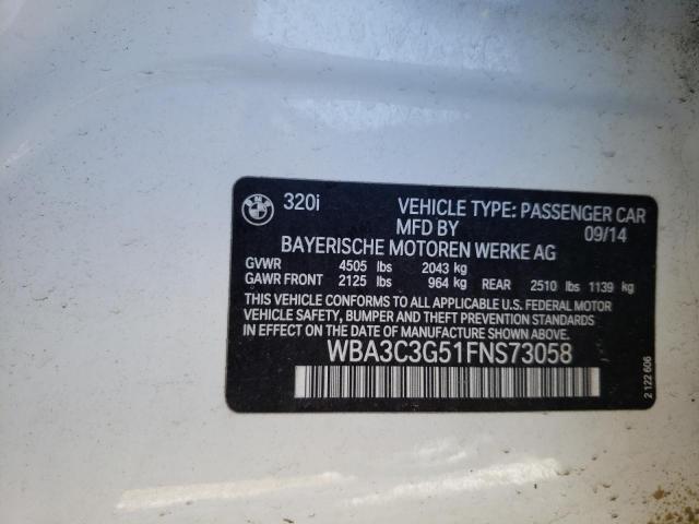WBA3C3G51FNS73058 - 2015 BMW 320 I XDRIVE WHITE photo 12