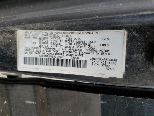 5TEGN92N53Z189391 - 2003 TOYOTA TACOMA DOUBLE CAB PRERUNNER BLACK photo 12