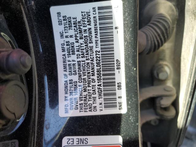 1HGFA16568L062272 - 2008 HONDA CIVIC LX BLACK photo 12