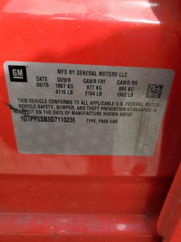 1G1PF5SB3G7110236 - 2016 CHEVROLET CRUZE LIMI LT RED photo 12