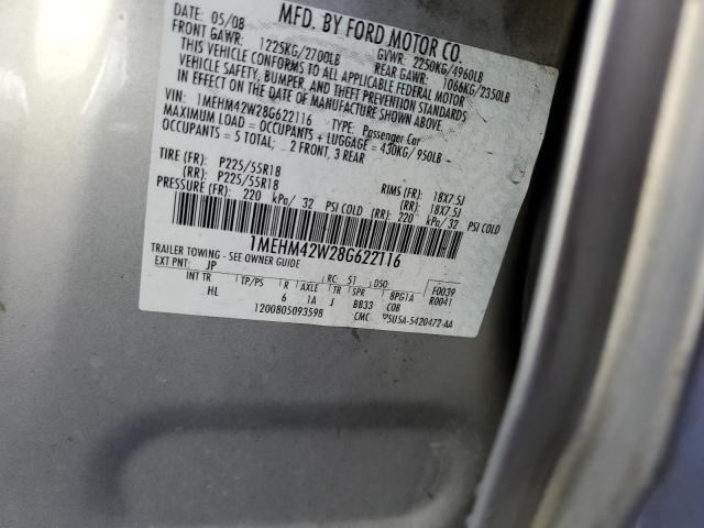 1MEHM42W28G622116 - 2008 MERCURY SABLE PREMIER SILVER photo 12