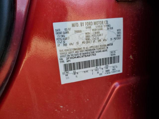 2FMDK46C97BA81783 - 2007 FORD EDGE SE RED photo 12