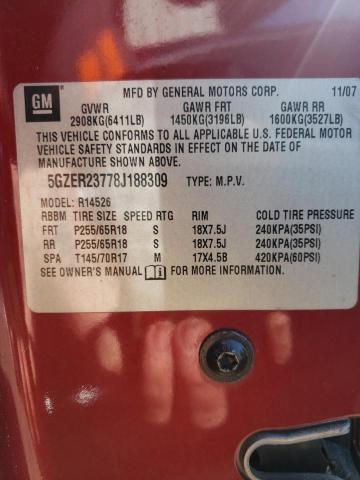 5GZER23778J188309 - 2008 SATURN OUTLOOK XR RED photo 13