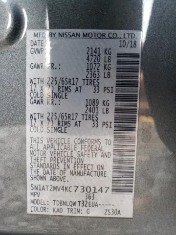 5N1AT2MV4KC730147 - 2019 NISSAN ROGUE S GRAY photo 13