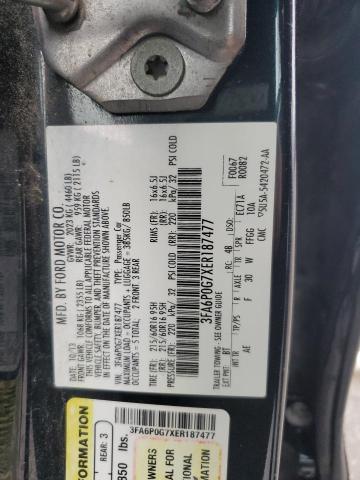 3FA6P0G7XER187477 - 2014 FORD FUSION S BLACK photo 12