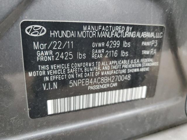 5NPEB4AC8BH270048 - 2011 HYUNDAI SONATA GLS GRAY photo 12