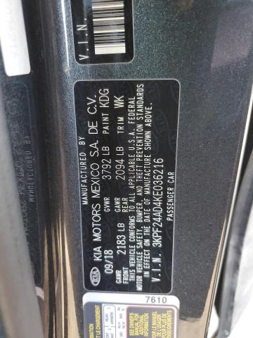 3KPF24AD4KE036216 - 2019 KIA FORTE FE GRAY photo 12